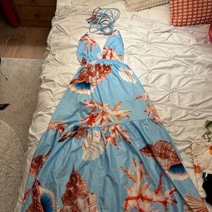Tropical Blue Seashell Maxi Dress